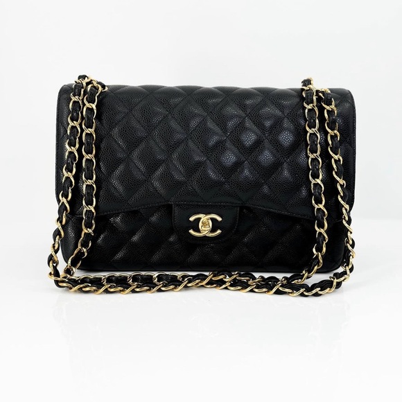 Chanel Maxi Caviar black leather gold hardware Full set - Picture 1 of 15